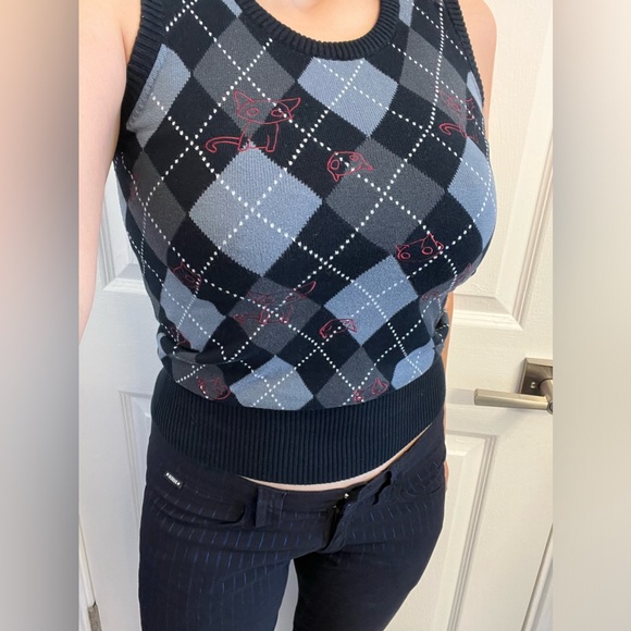 Vintage Y2K Emily The Strange Argyle sweater vest with cats embroidered. - Picture 9 of 9